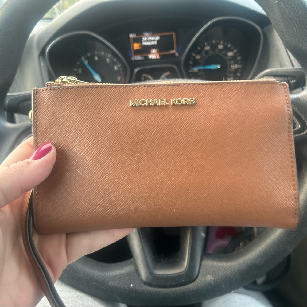 Michael Kors Tan Wristlet with Gold Accents